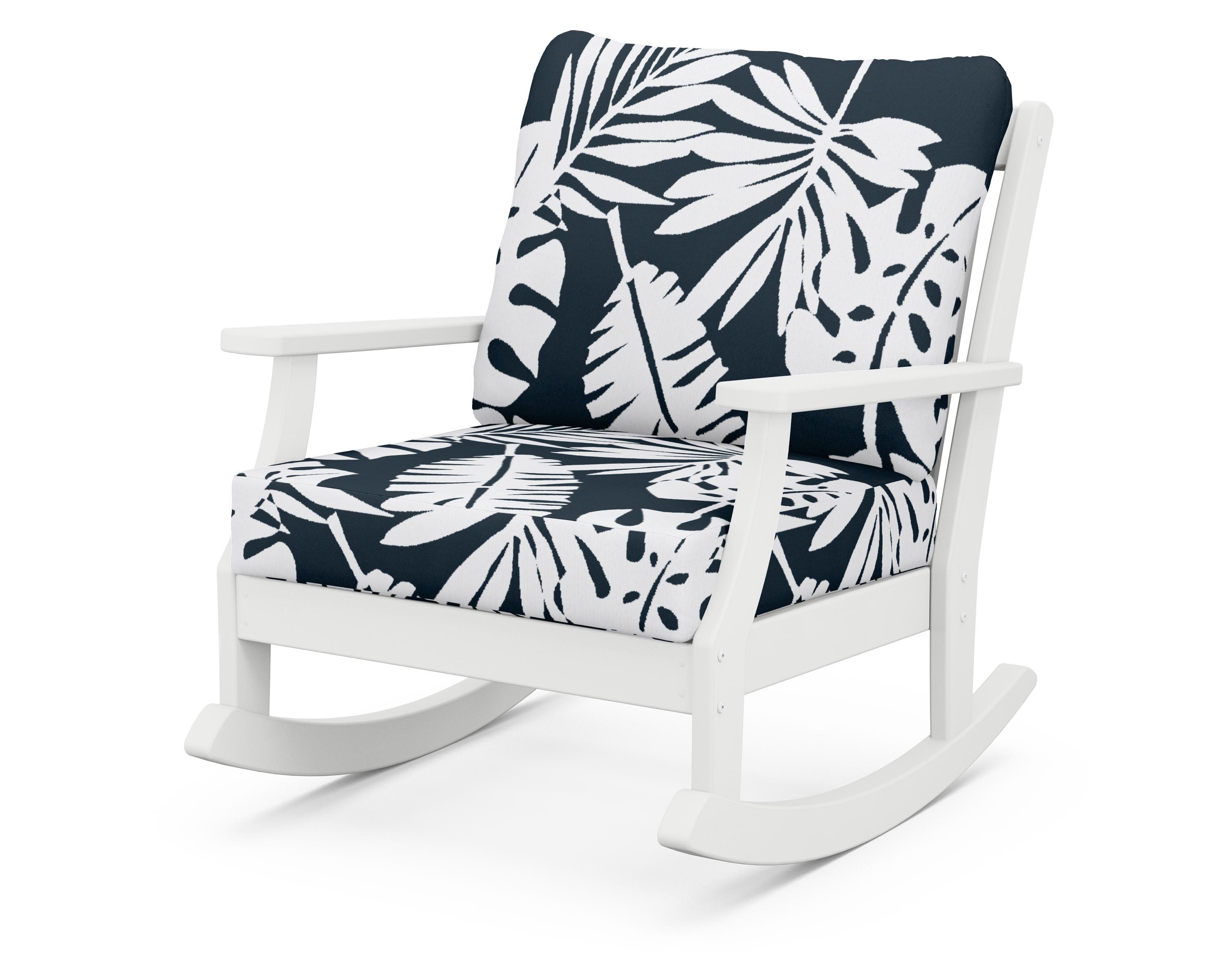 POLYWOOD® Braxton Deep Seating Rocking Chair in White / Leaf Marine Indigo