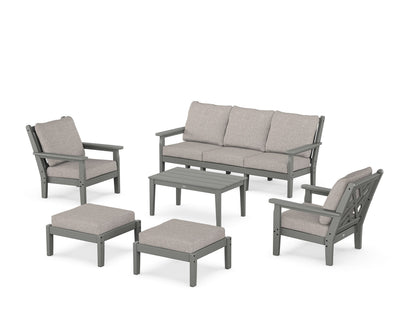 POLYWOOD® Chippendale 6-Piece Lounge Sofa Set in Slate Grey / Weathered Tweed