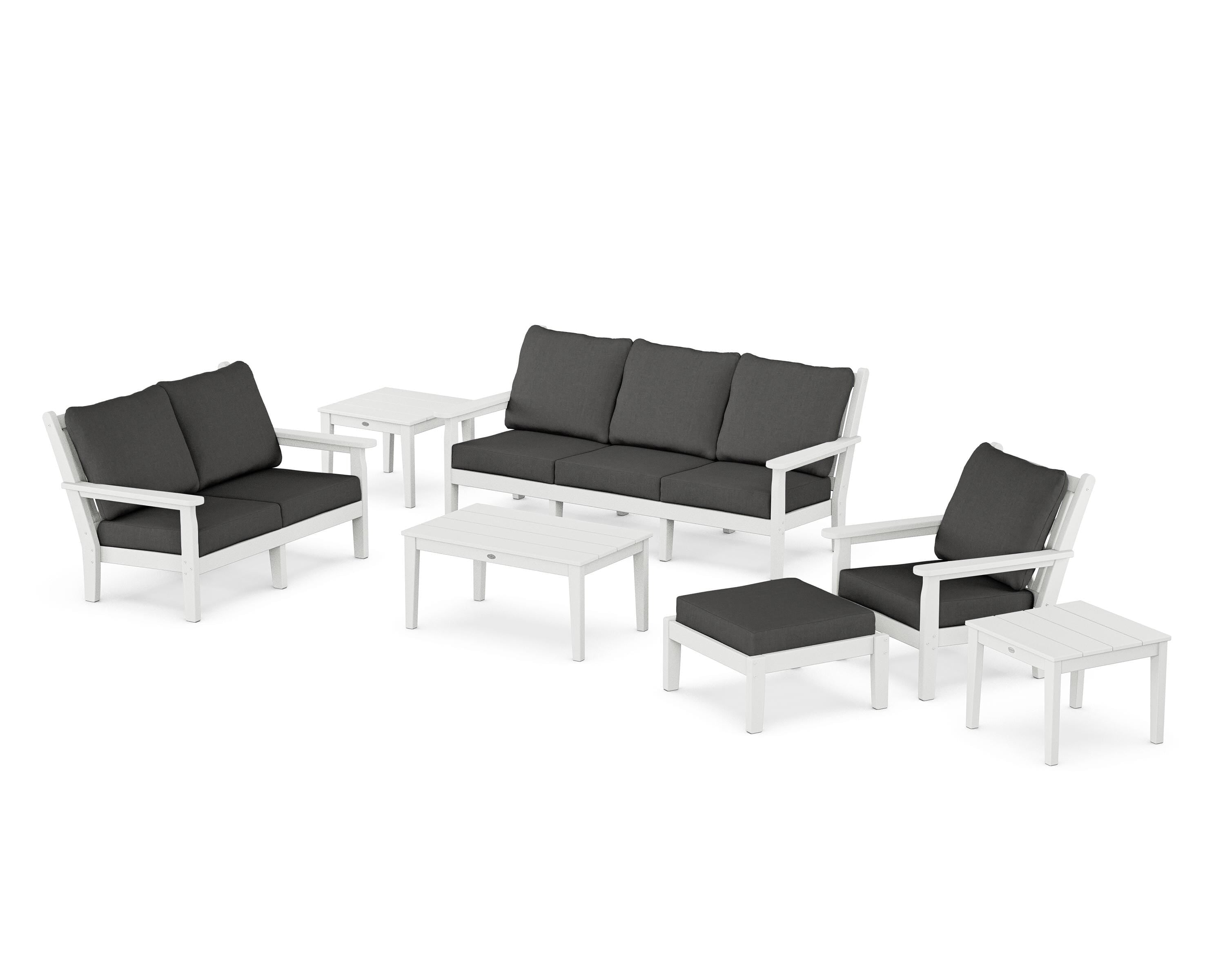 POLYWOOD® Chippendale 7-Piece Deep Seating Set in White / Spectrum Carbon