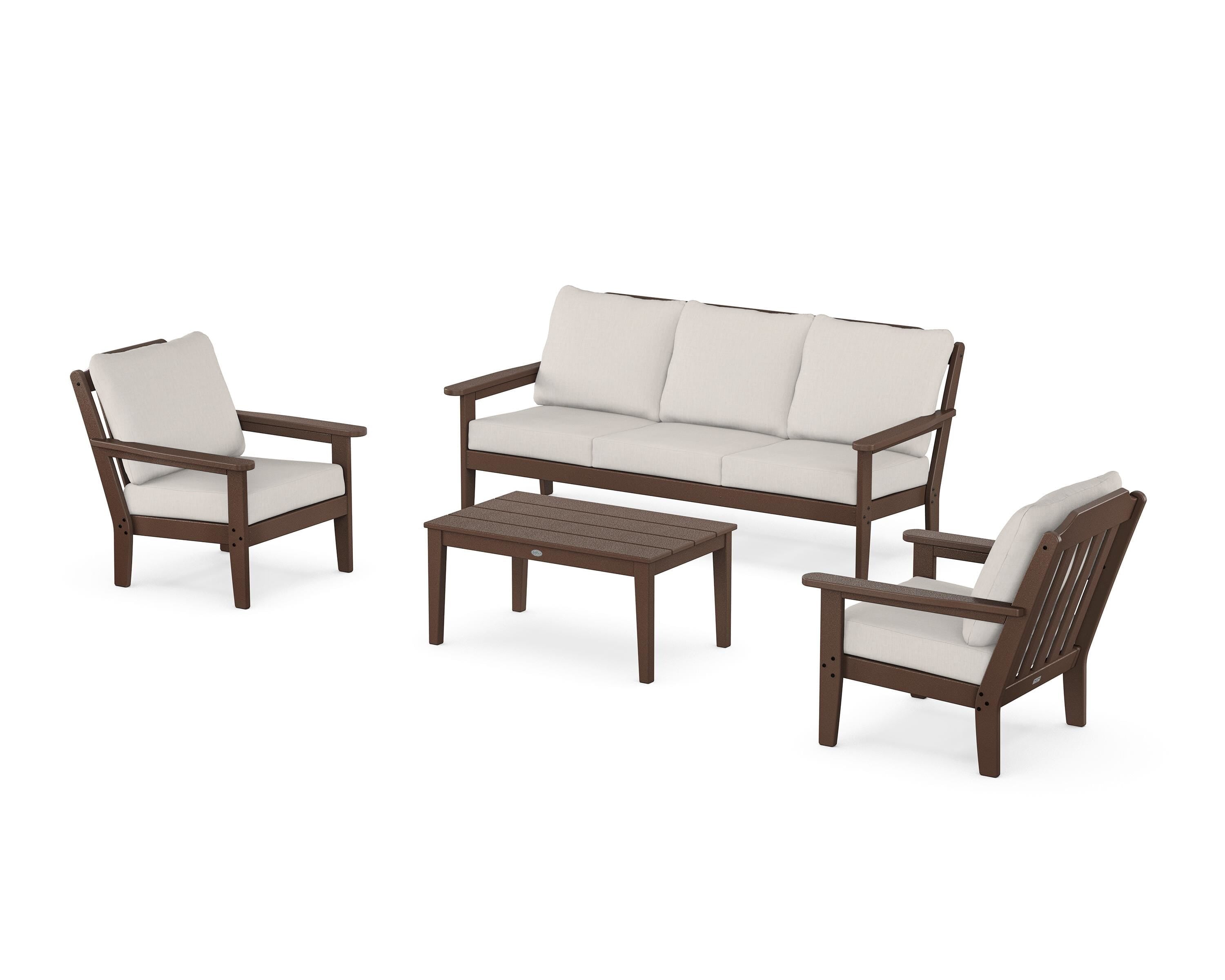 Country Living Cottage 4-Piece Deep Seating Set with Sofa in Mahogany / Cast Ash