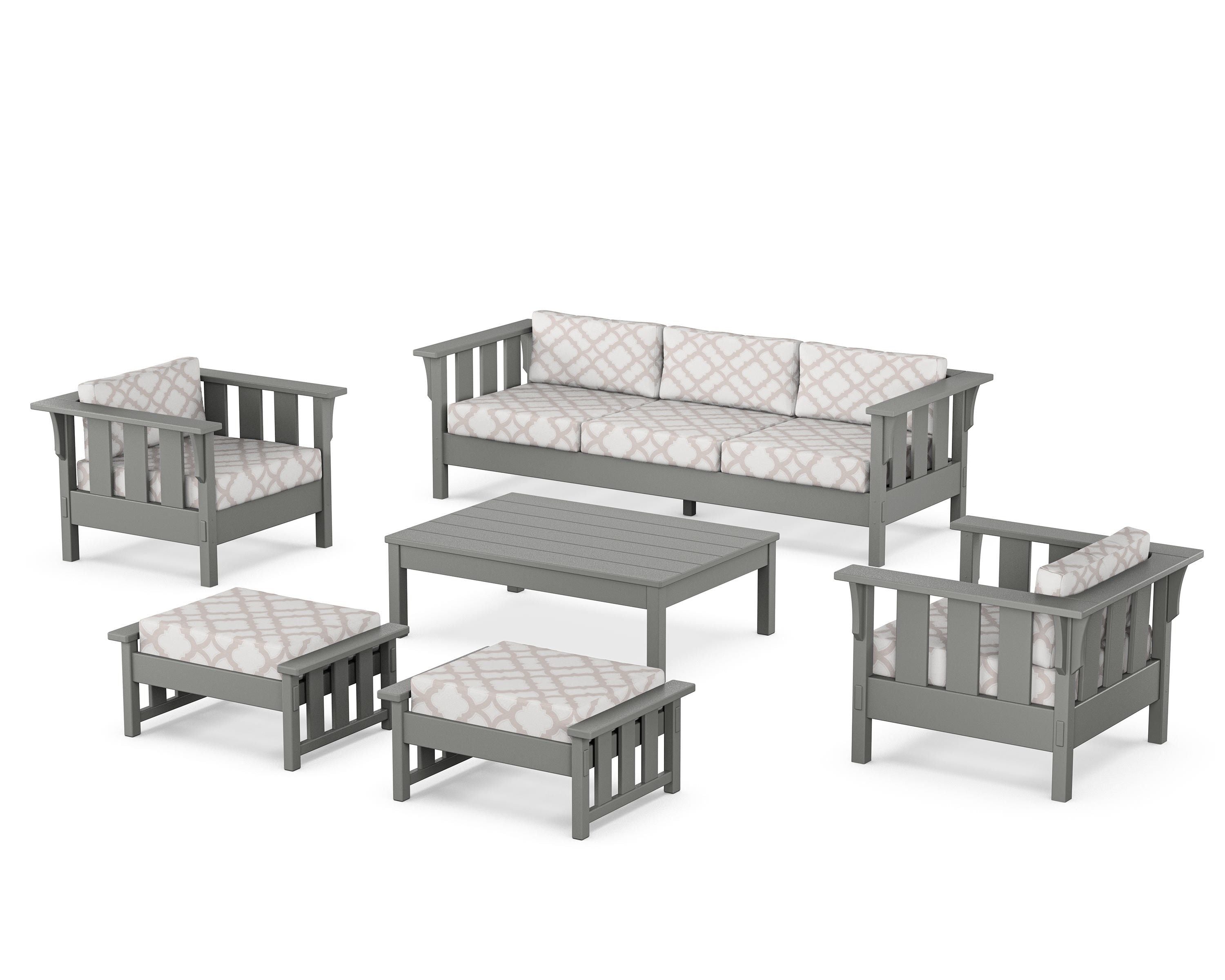 Martha Stewart by POLYWOOD® Acadia 6-Piece Lounge Sofa Set in Slate Grey / Trellis Dune Burlap