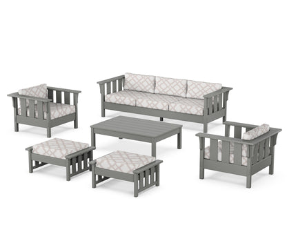 Martha Stewart by POLYWOOD® Acadia 6-Piece Lounge Sofa Set in Slate Grey / Trellis Dune Burlap