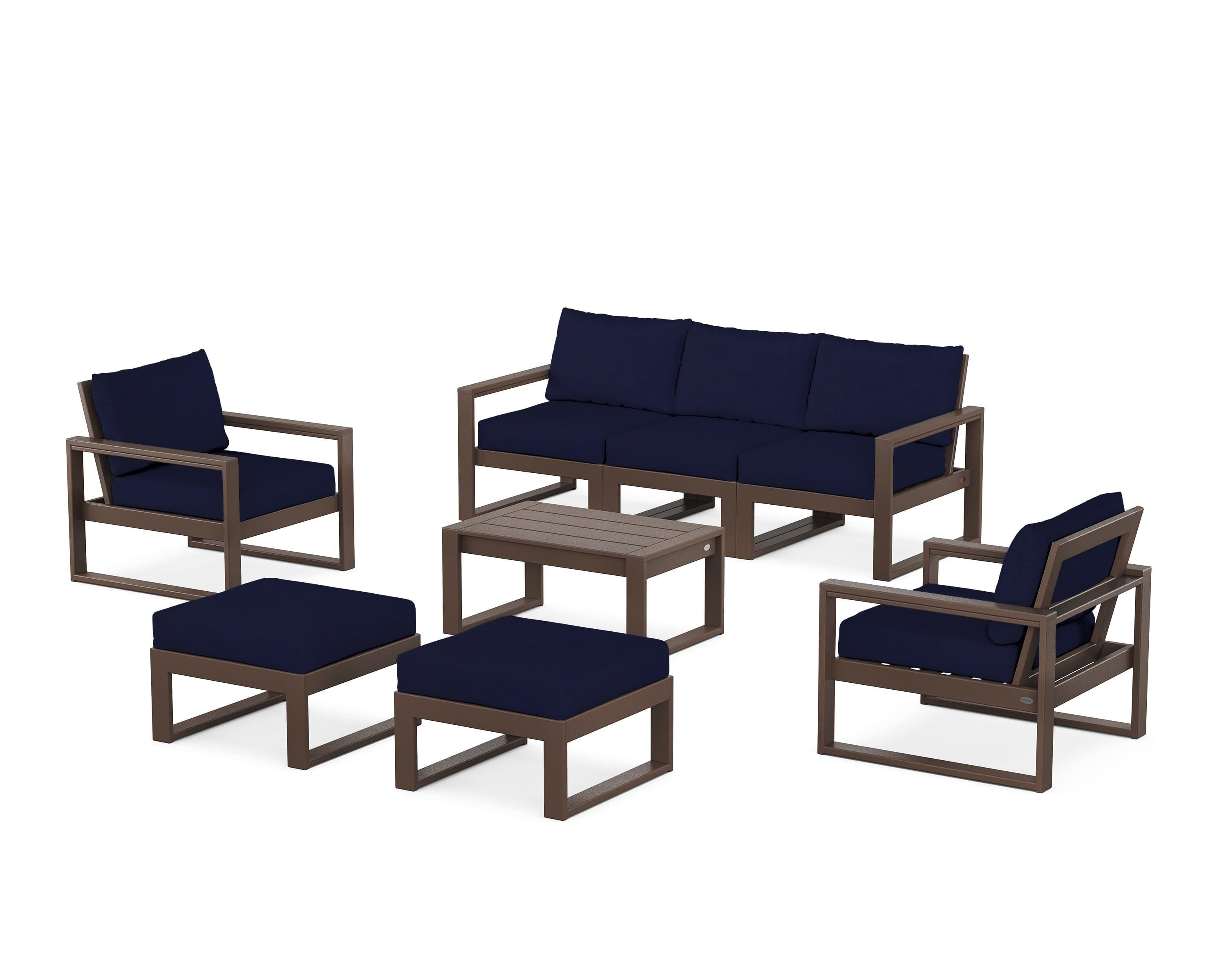 POLYWOOD® EDGE Sectional 8-Piece Lounge Sofa Set in Mahogany / Navy