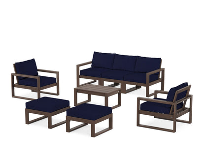 POLYWOOD® EDGE Sectional 8-Piece Lounge Sofa Set in Mahogany / Navy