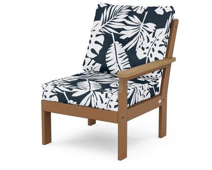 POLYWOOD® Vineyard Modular Right Arm Chair in Teak / Natural / Leaf Marine Indigo