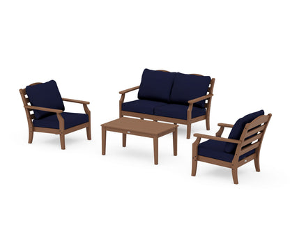 Draper James™ by  POLYWOOD® Savannah 4-Piece Deep Seating Set with Loveseat in Teak / Navy