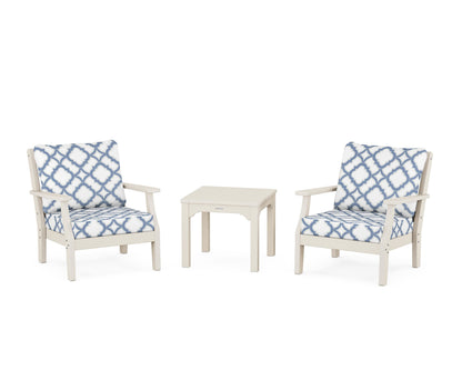 Martha Stewart by POLYWOOD® Chinoiserie 3-Piece Deep Seating Set in Sand / Trellis Sky Blue