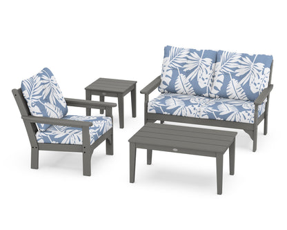 POLYWOOD® Vineyard 4-Piece Deep Seating Set in Slate Grey / Leaf Sky Blue