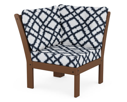 POLYWOOD® Vineyard Modular Corner Chair in Teak / Trellis Marine Indigo