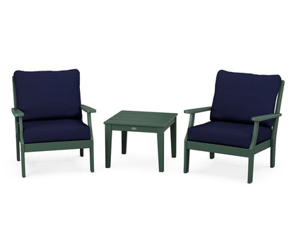 POLYWOOD® Braxton 3-Piece Deep Seating Set in Green / Navy
