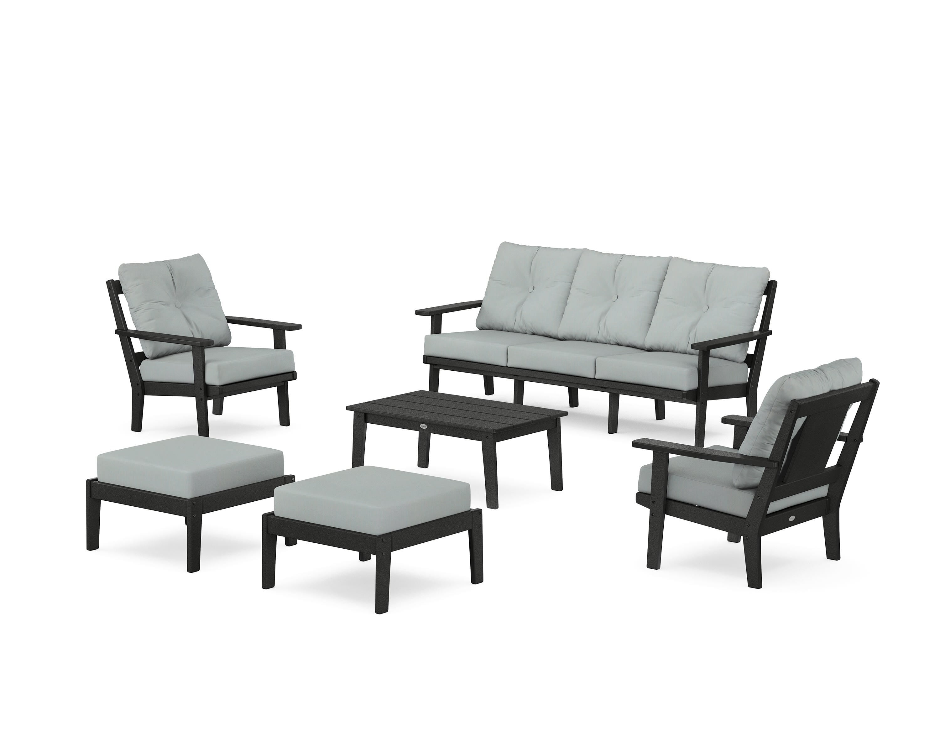 POLYWOOD® Prairie 6-Piece Lounge Sofa Set in Black / Spa