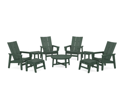 POLYWOOD® Modern Grand Upright Adirondack 9-Piece Conversation Set in Green