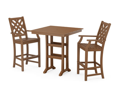 Country Living Wovendale 3-Piece Farmhouse Bar Set with Trestle Legs in Teak