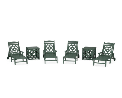 Martha Stewart by POLYWOOD® Chinoiserie 6-Piece Chaise Set with Umbrella Stand Accent Table in Green