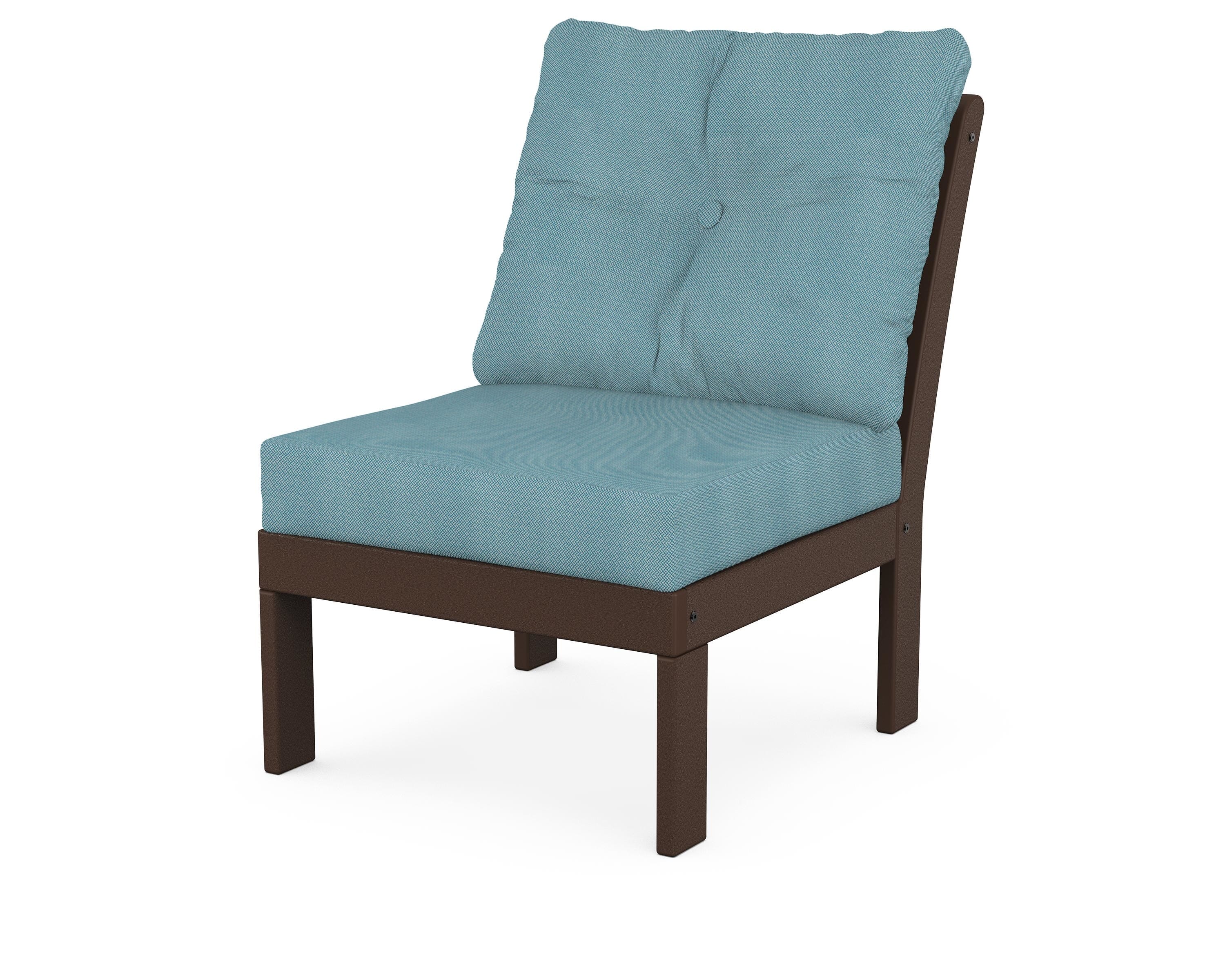 POLYWOOD® Vineyard Modular Armless Chair in Mahogany / Lattice Sky Blue