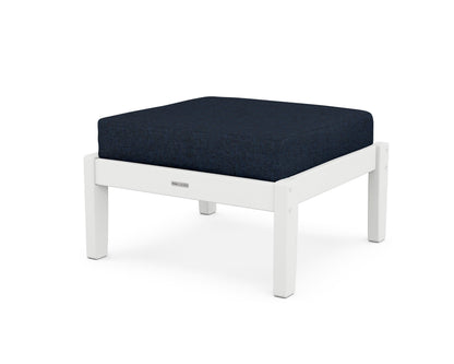 Martha Stewart by POLYWOOD® Chinoiserie Deep Seating Ottoman in White / Marine Indigo