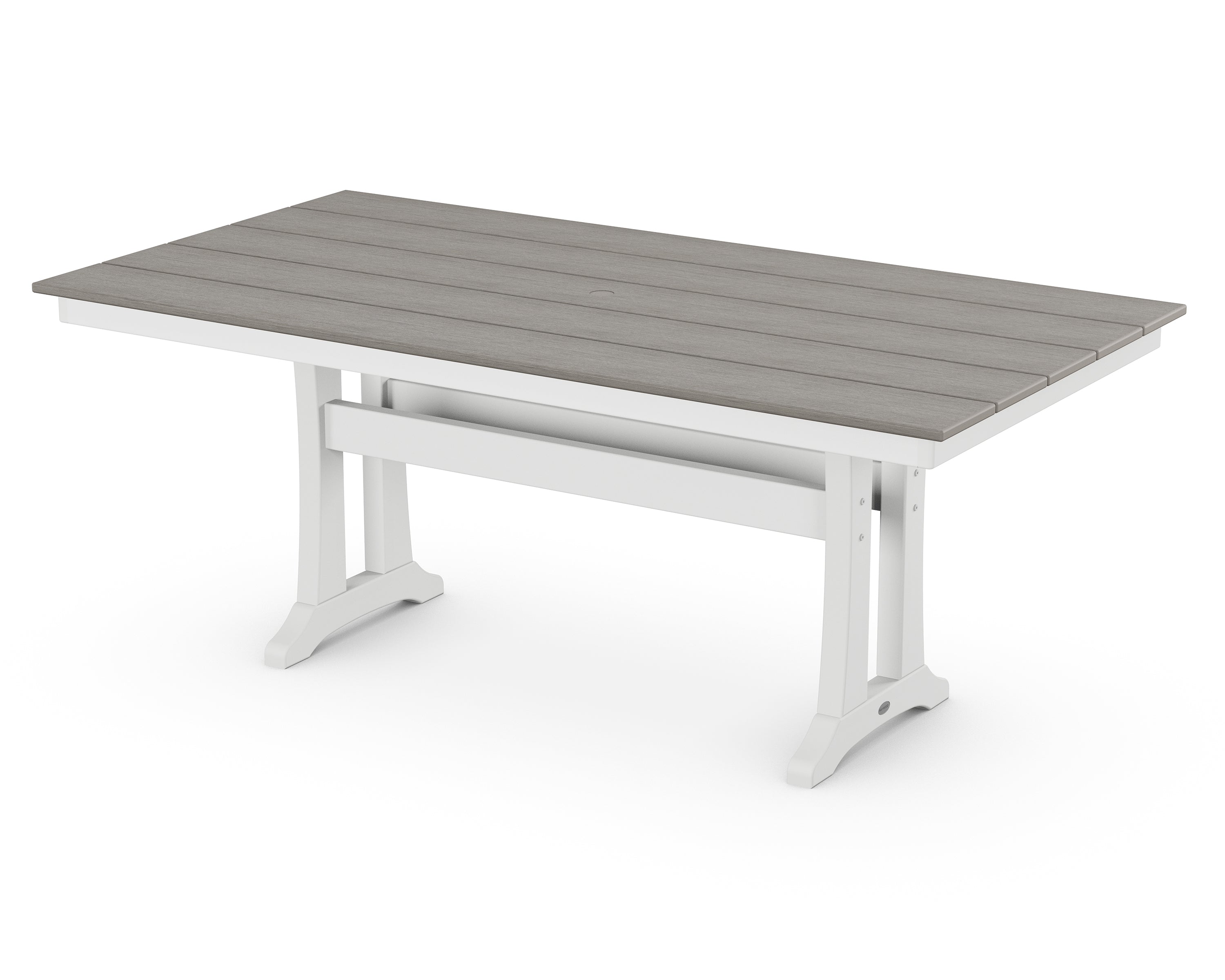 POLYWOOD® Farmhouse Trestle 37" x 72" Dining Table in White / Driftwood