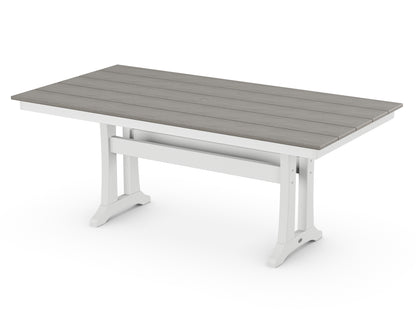 POLYWOOD® Farmhouse Trestle 37" x 72" Dining Table in White / Driftwood