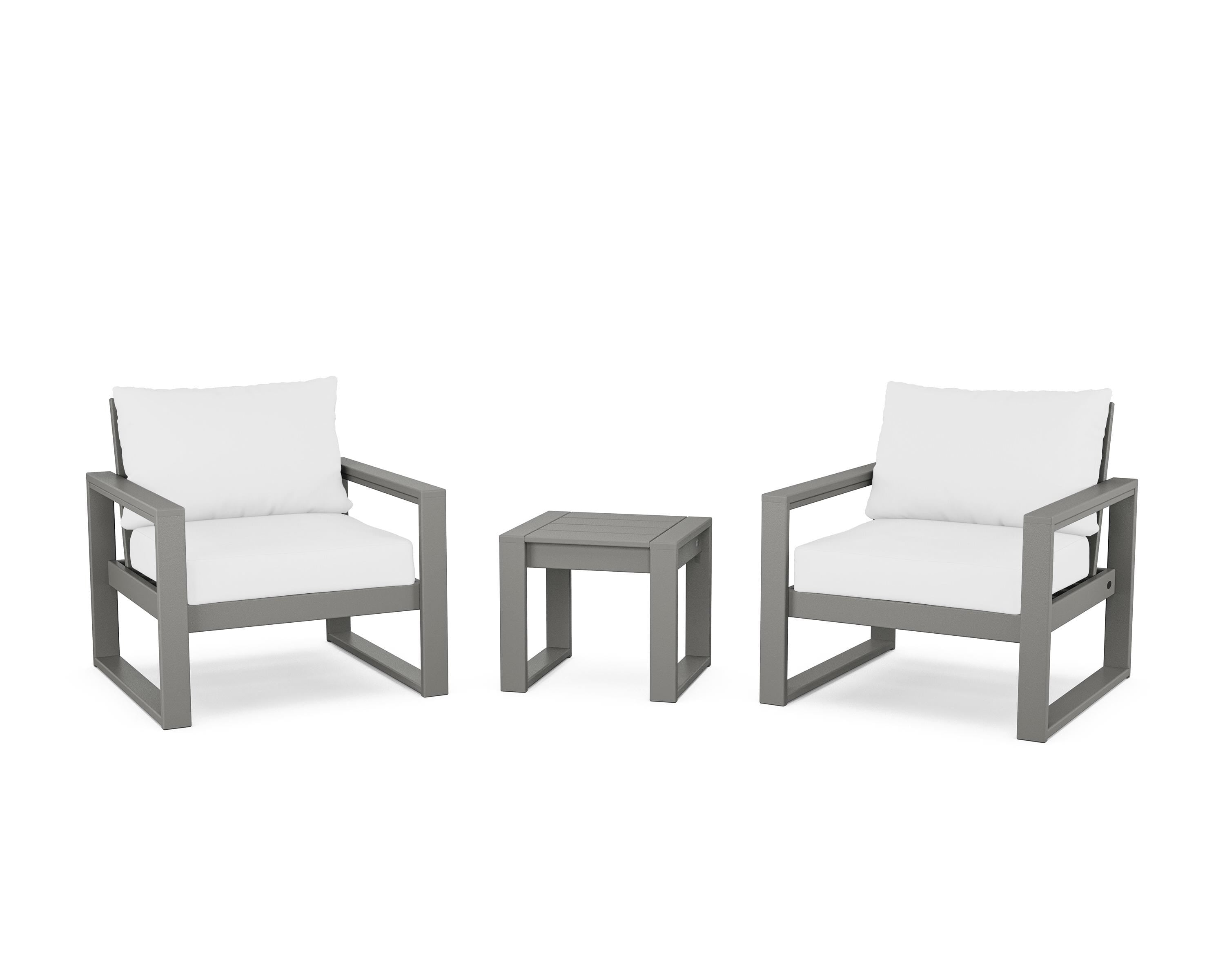 POLYWOOD® EDGE Sectional 3-Piece Deep Seating Set in Slate Grey / Natural