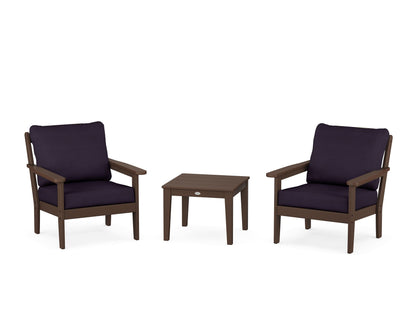 Country Living Cottage 3-Piece Deep Seating Set in Mahogany / Navy Linen