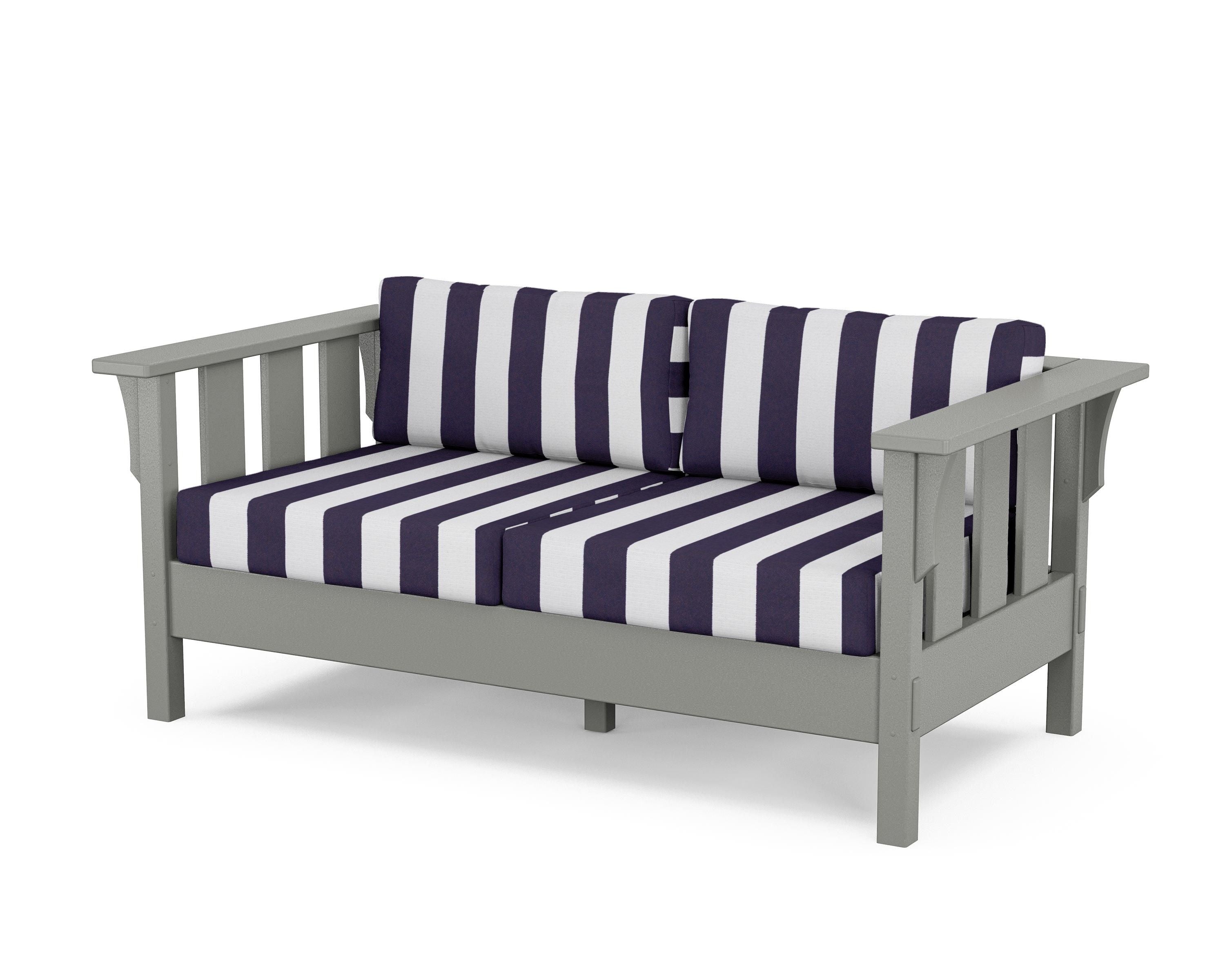 Martha Stewart by POLYWOOD® Acadia Deep Seating Loveseat in Slate Grey / Cabana Stripe Navy