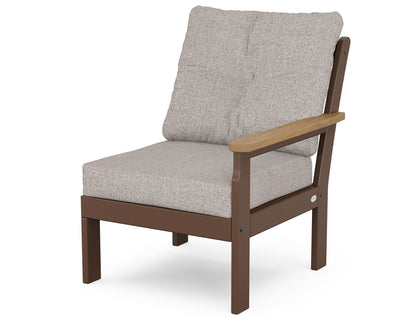 POLYWOOD® Vineyard Modular Right Arm Chair in Mahogany / Natural / Weathered Tweed