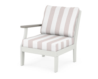 POLYWOOD® Braxton Modular Left Arm Chair in White / Driftwood / Cabana Stripe Dune Burlap