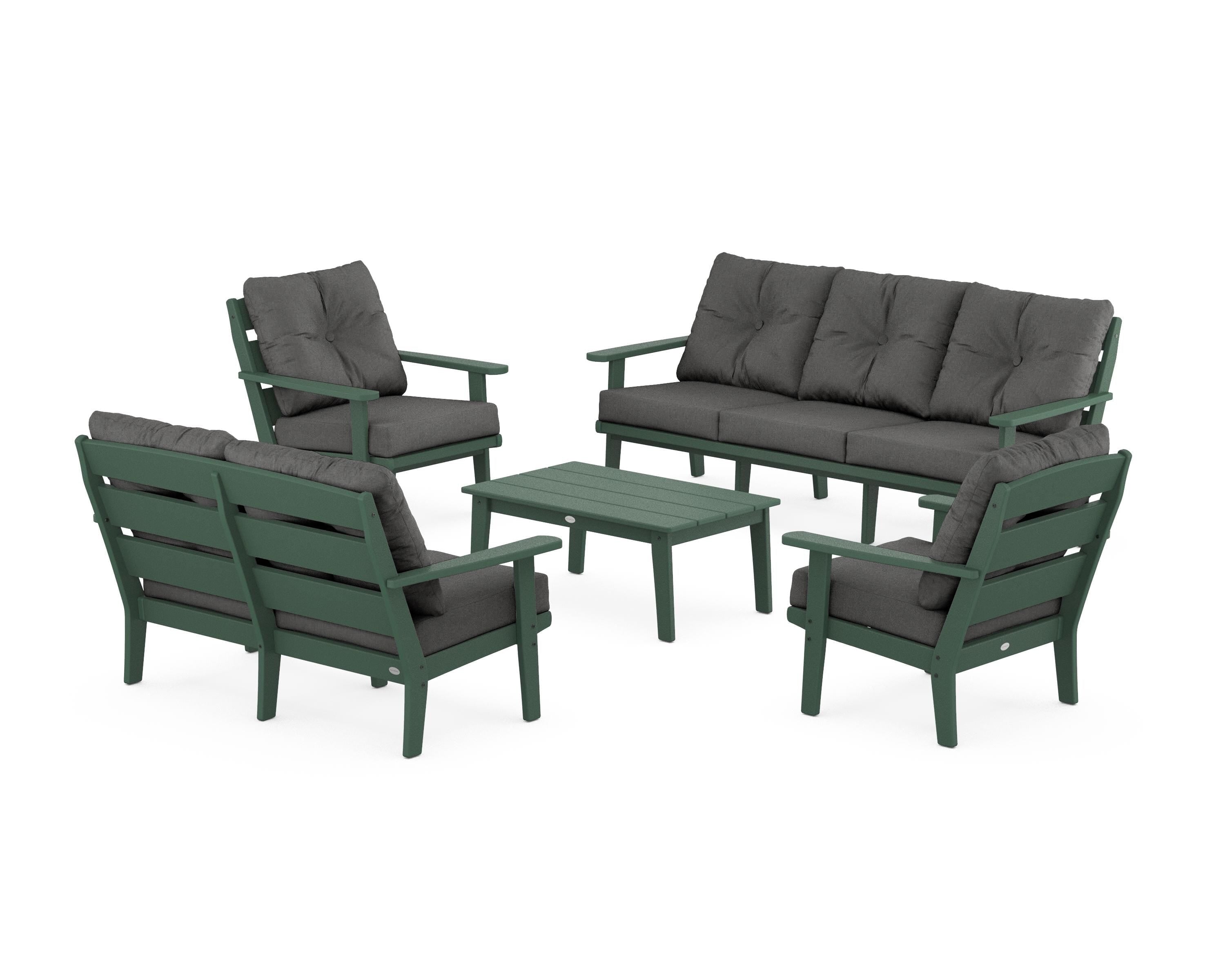 POLYWOOD® Lakeside 5-Piece Lounge Sofa Set in Green / Spectrum Carbon