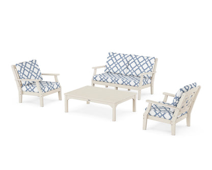 Martha Stewart by POLYWOOD® Chinoiserie 4-Piece Deep Seating Set with Loveseat in Sand / Trellis Sky Blue
