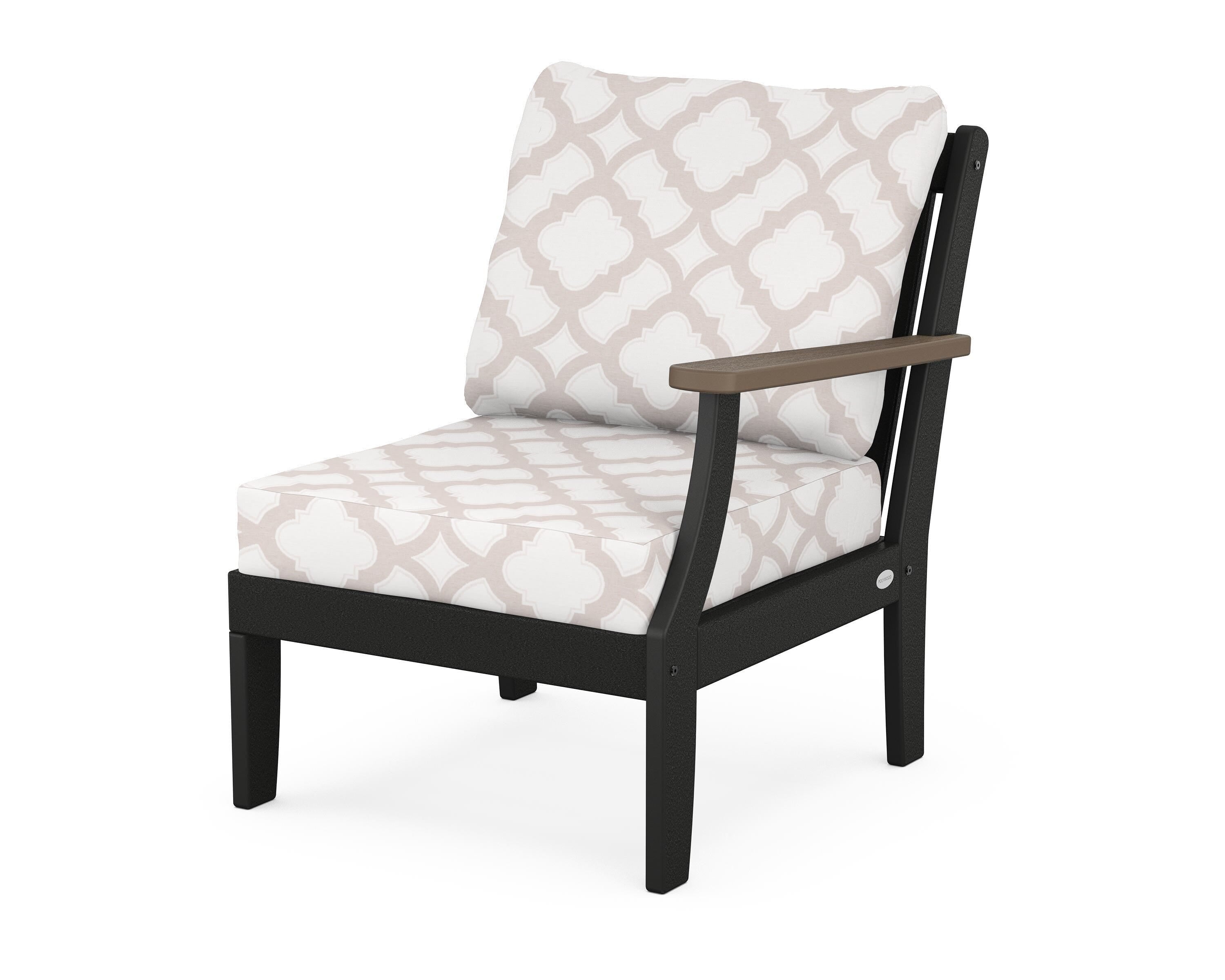 POLYWOOD® Braxton Modular Right Arm Chair in Black / Kona / Trellis Dune Burlap