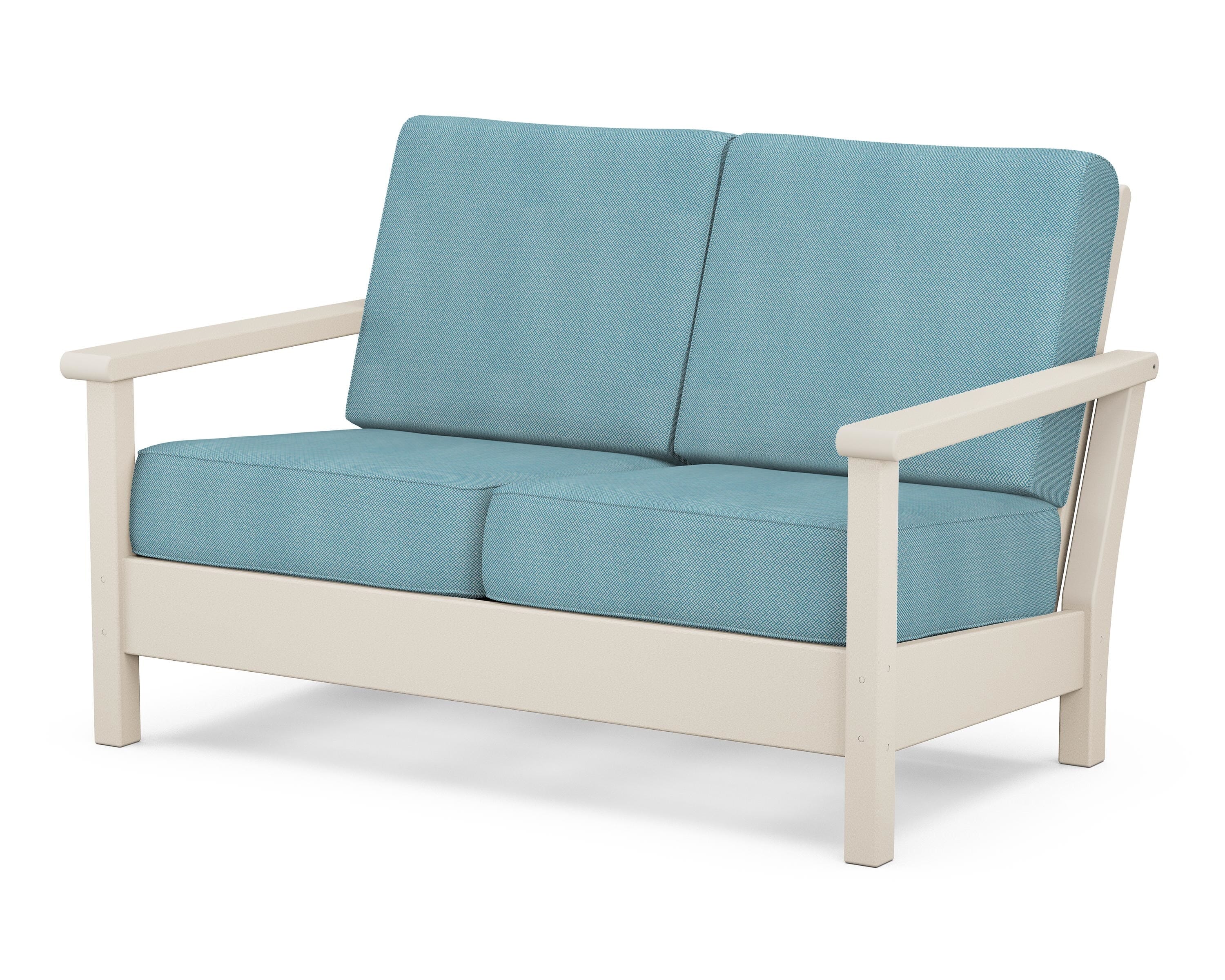 POLYWOOD® Harbour Deep Seating Loveseat in Sand / Lattice Sky Blue