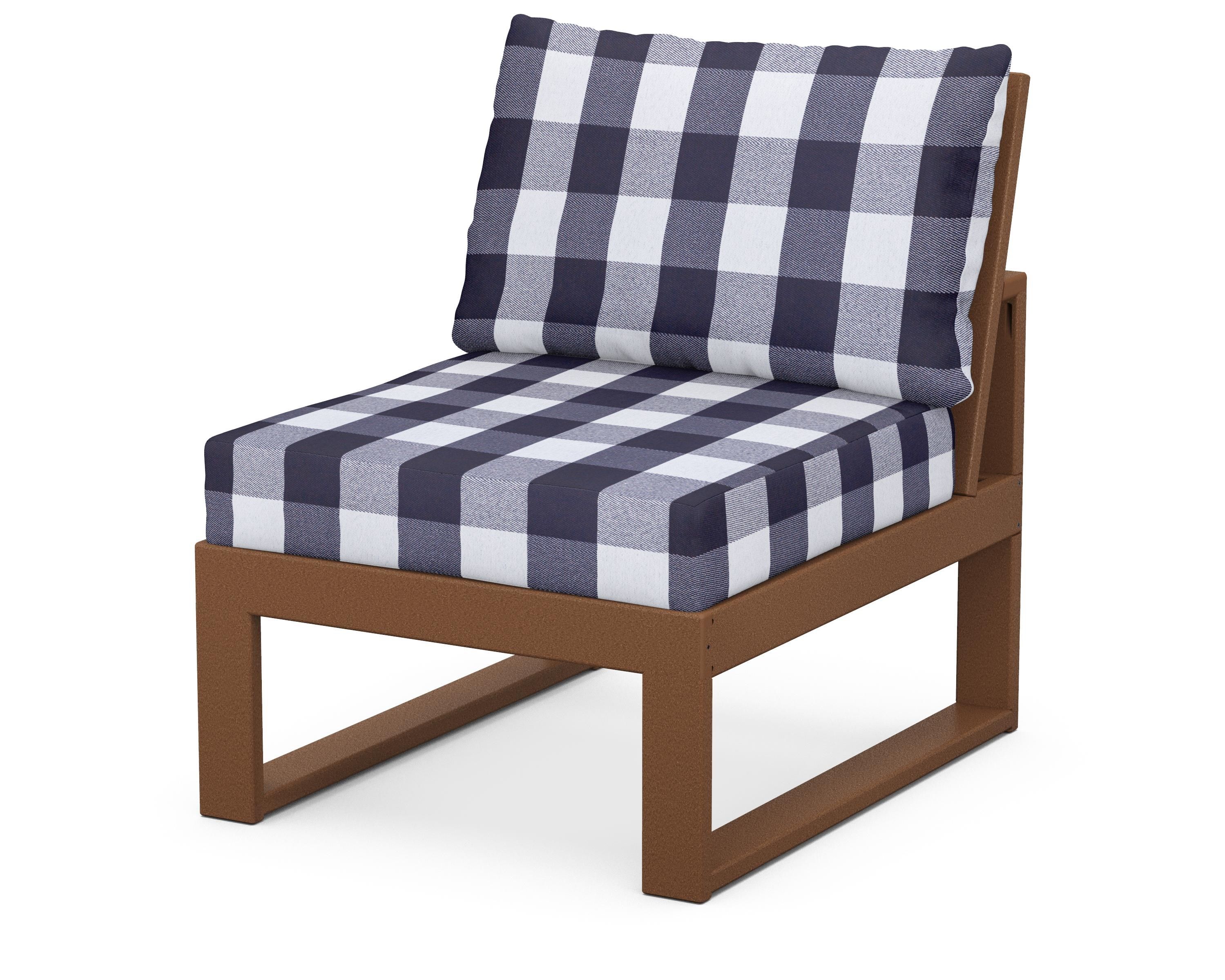 Unbranded Modular Armless Chair in Teak / Buffalo Plaid Navy