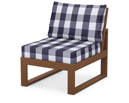 Unbranded Modular Armless Chair in Teak / Buffalo Plaid Navy