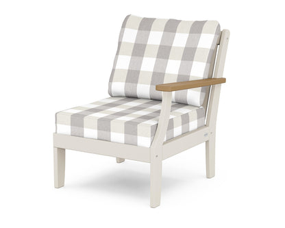 POLYWOOD® Braxton Modular Right Arm Chair in Sand / Natural / Buffalo Plaid Grey Mist