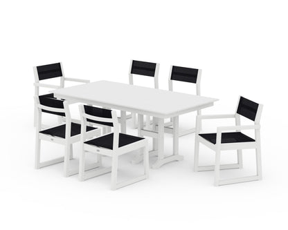 POLYWOOD® EDGE Sling 7-Piece Farmhouse Dining Set in White / Black Sling
