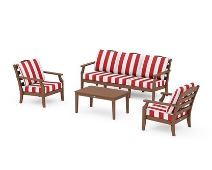 Draper James™ by  POLYWOOD® Savannah 4-Piece Deep Seating Set with Sofa in Teak / Cabana Stripe Crimson