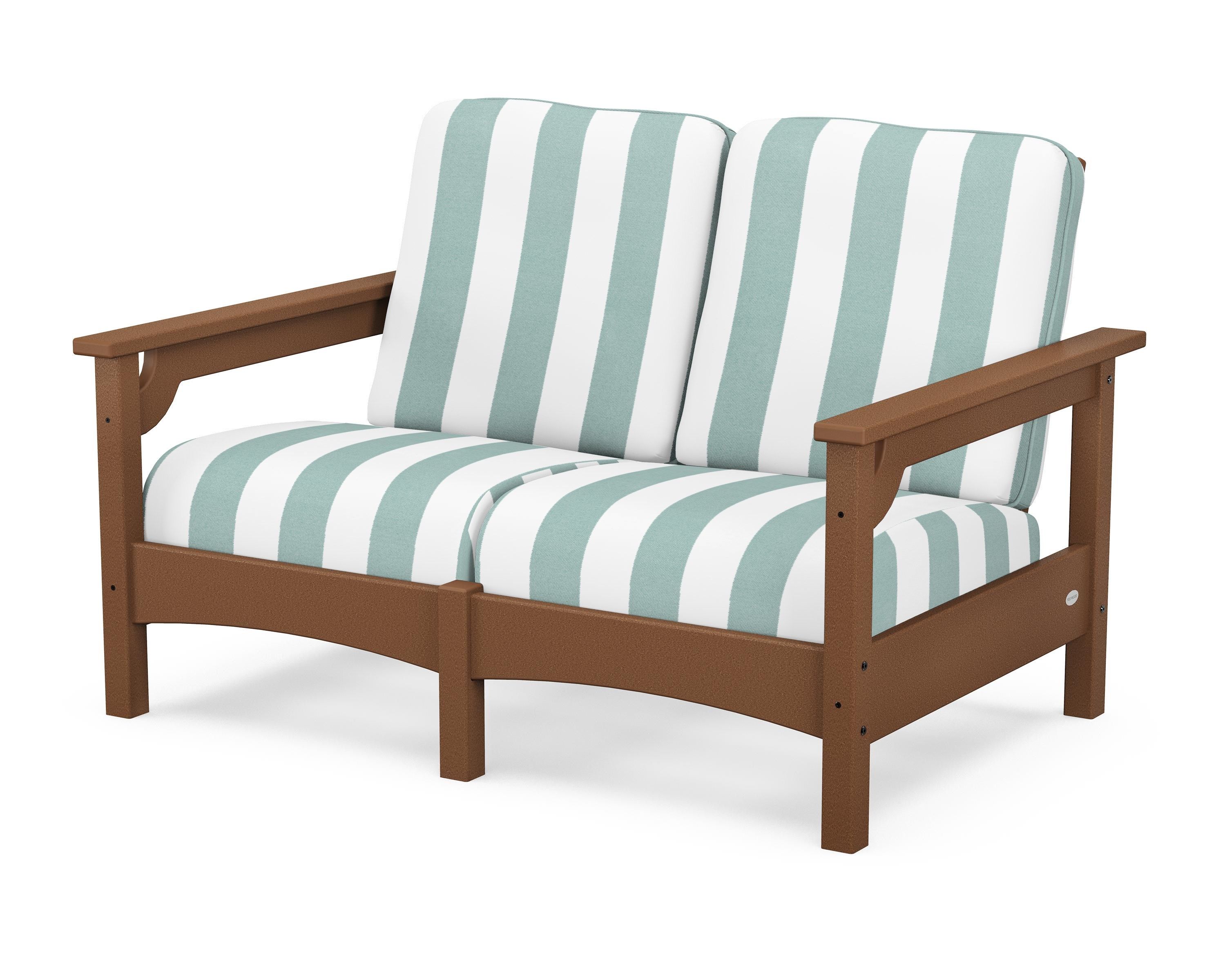 POLYWOOD® Club Loveseat in Teak / Cabana Stripe Glacier Spa