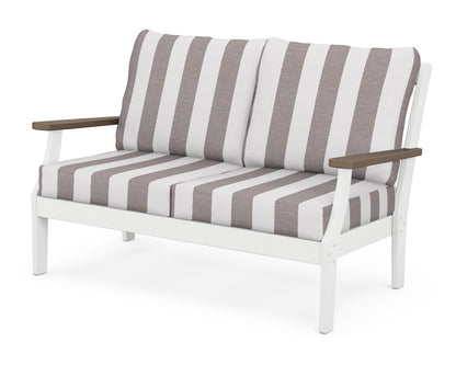 POLYWOOD® Braxton Deep Seating Loveseat in White / Kona / Cabana Stripe Grey Mist