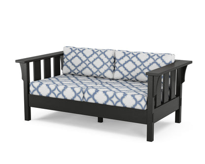 Martha Stewart by POLYWOOD® Acadia Deep Seating Loveseat in Black / Trellis Sky Blue