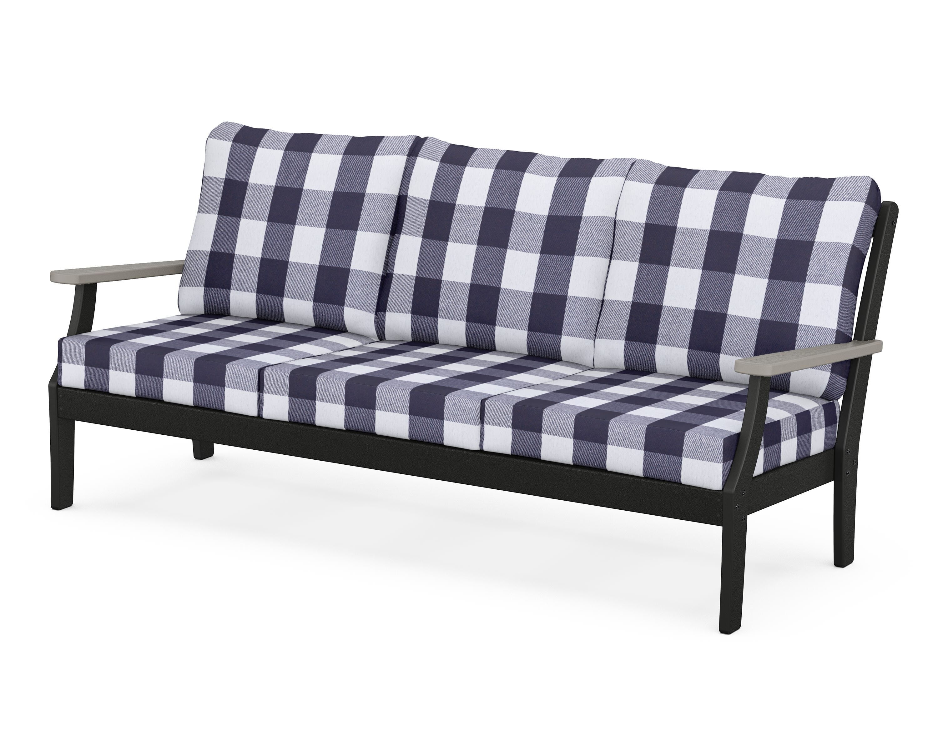 POLYWOOD® Braxton Deep Seating Sofa in Black / Driftwood / Buffalo Plaid Navy