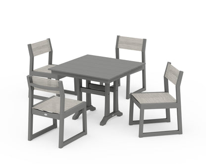 POLYWOOD® EDGE Sling 5-Piece Farmhouse Trestle Side Chair Dining Set in Slate Grey / Birch Sling
