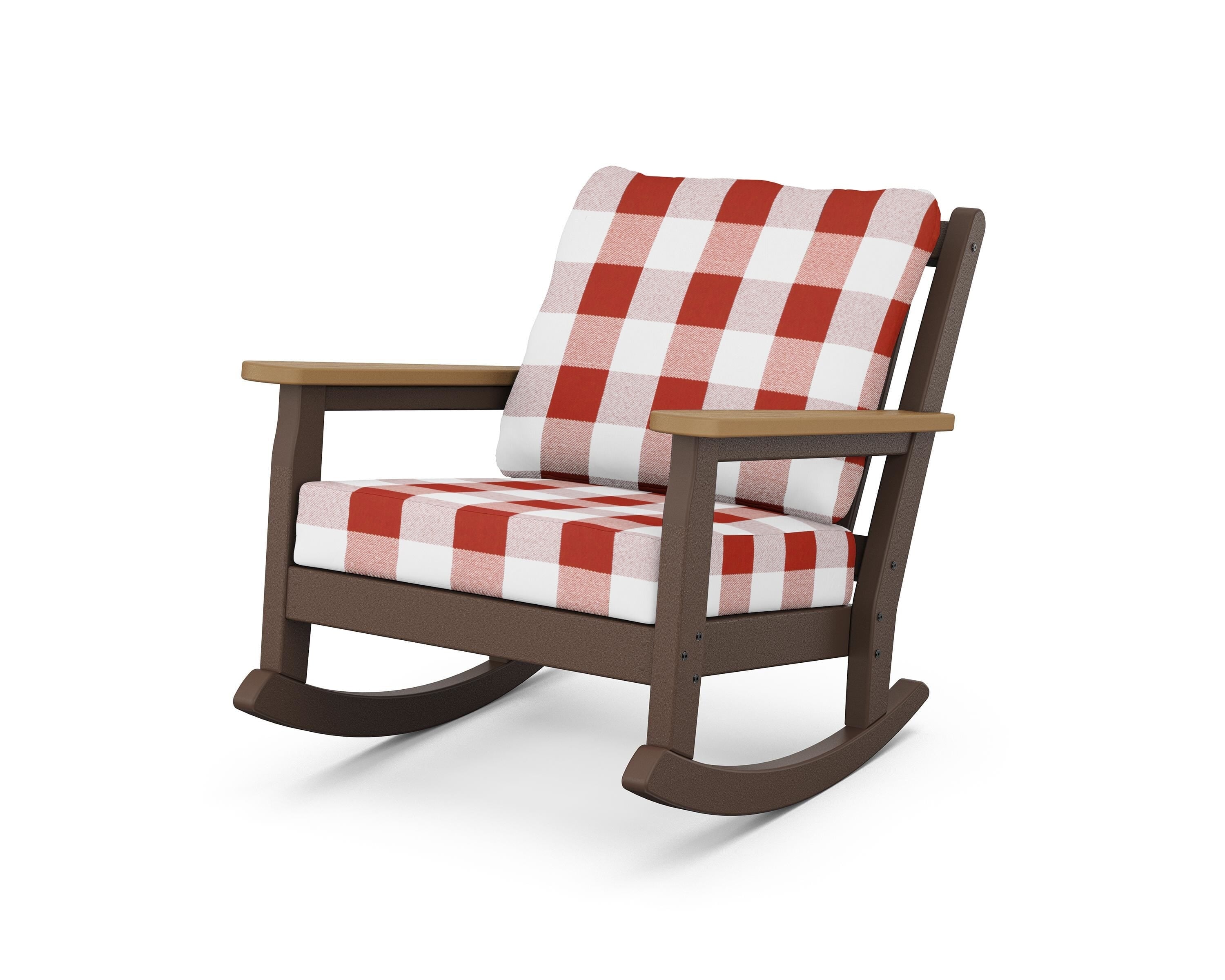 POLYWOOD® Chippendale Deep Seating Rocking Chair in Mahogany / Natural / Buffalo Plaid Crimson