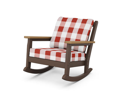 POLYWOOD® Chippendale Deep Seating Rocking Chair in Mahogany / Natural / Buffalo Plaid Crimson