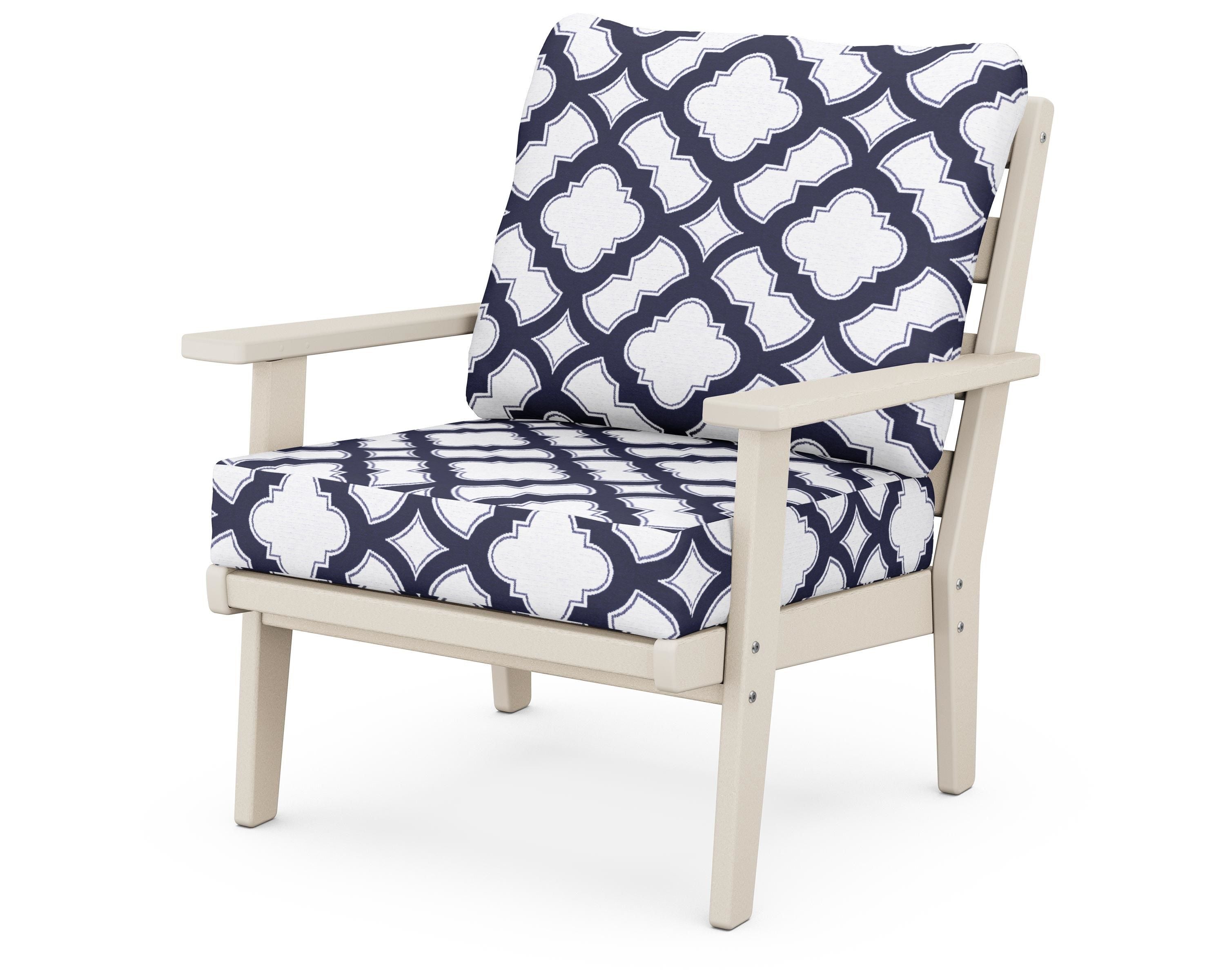 POLYWOOD® Grant Park Deep Seating Chair in Sand / Trellis Navy