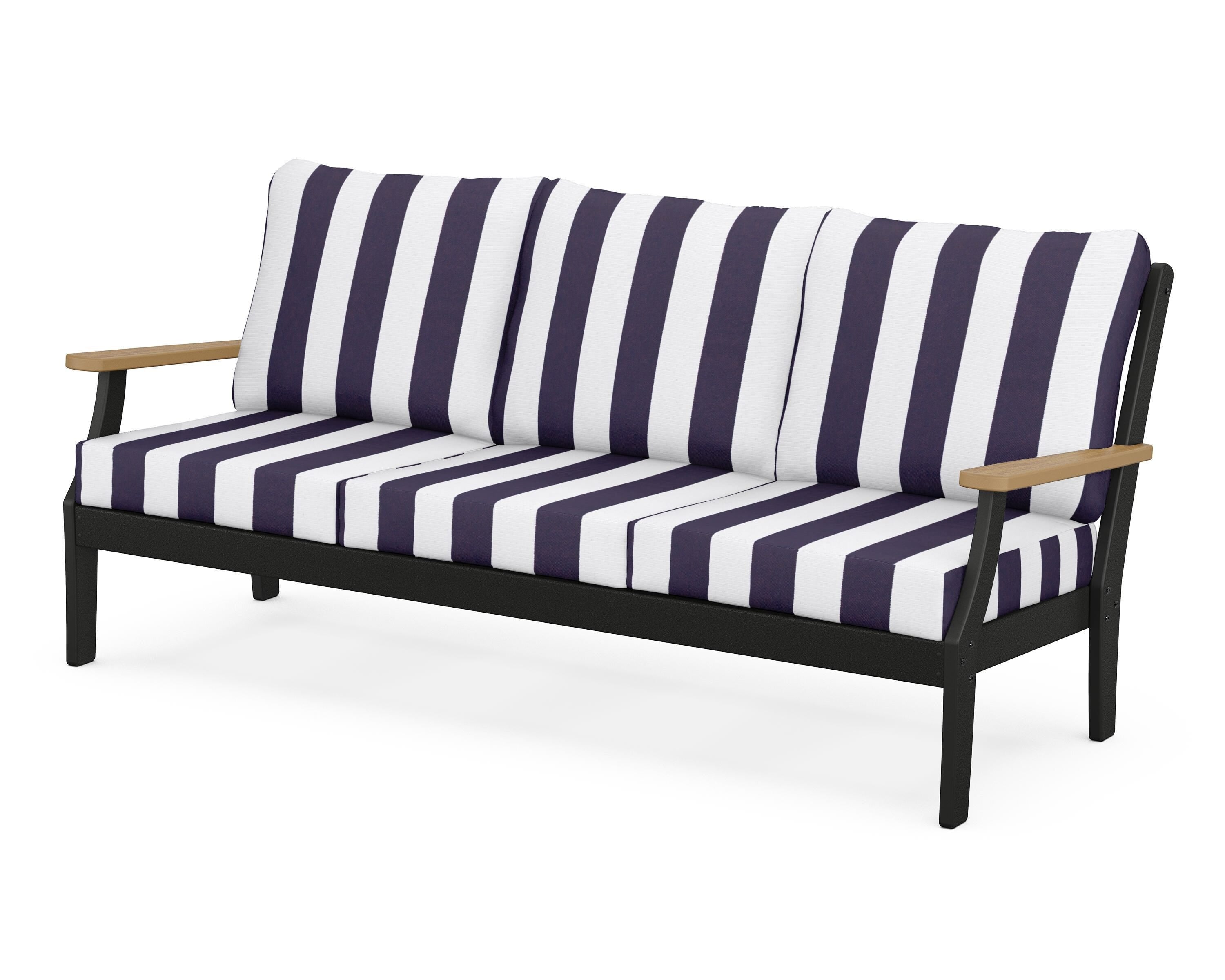 POLYWOOD® Braxton Deep Seating Sofa in Black / Natural / Cabana Stripe Navy