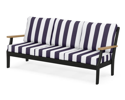 POLYWOOD® Braxton Deep Seating Sofa in Black / Natural / Cabana Stripe Navy