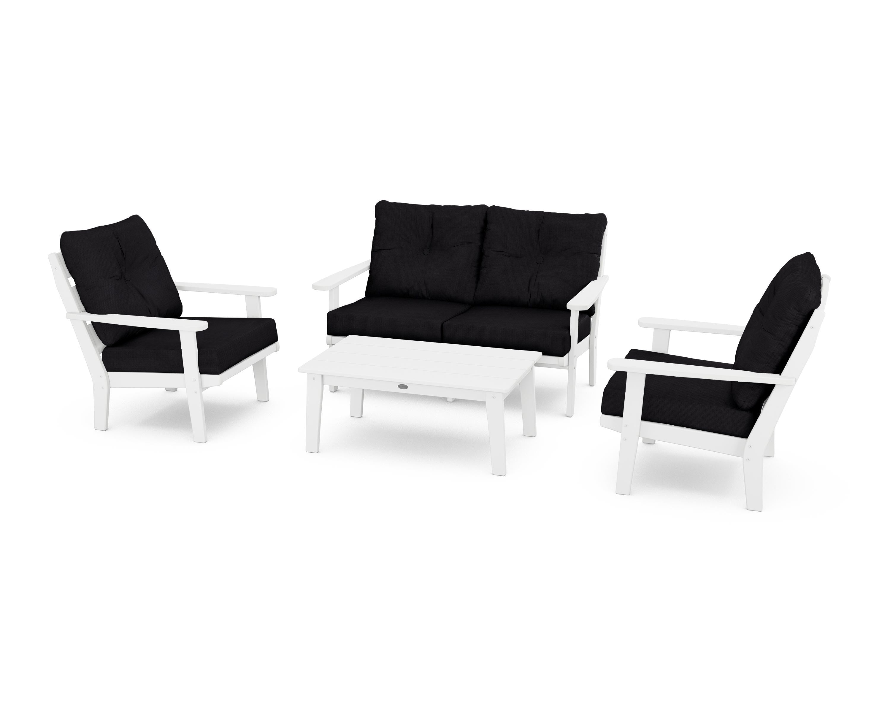 POLYWOOD® Lakeside 4-Piece Deep Seating Set in White / Midnight Linen