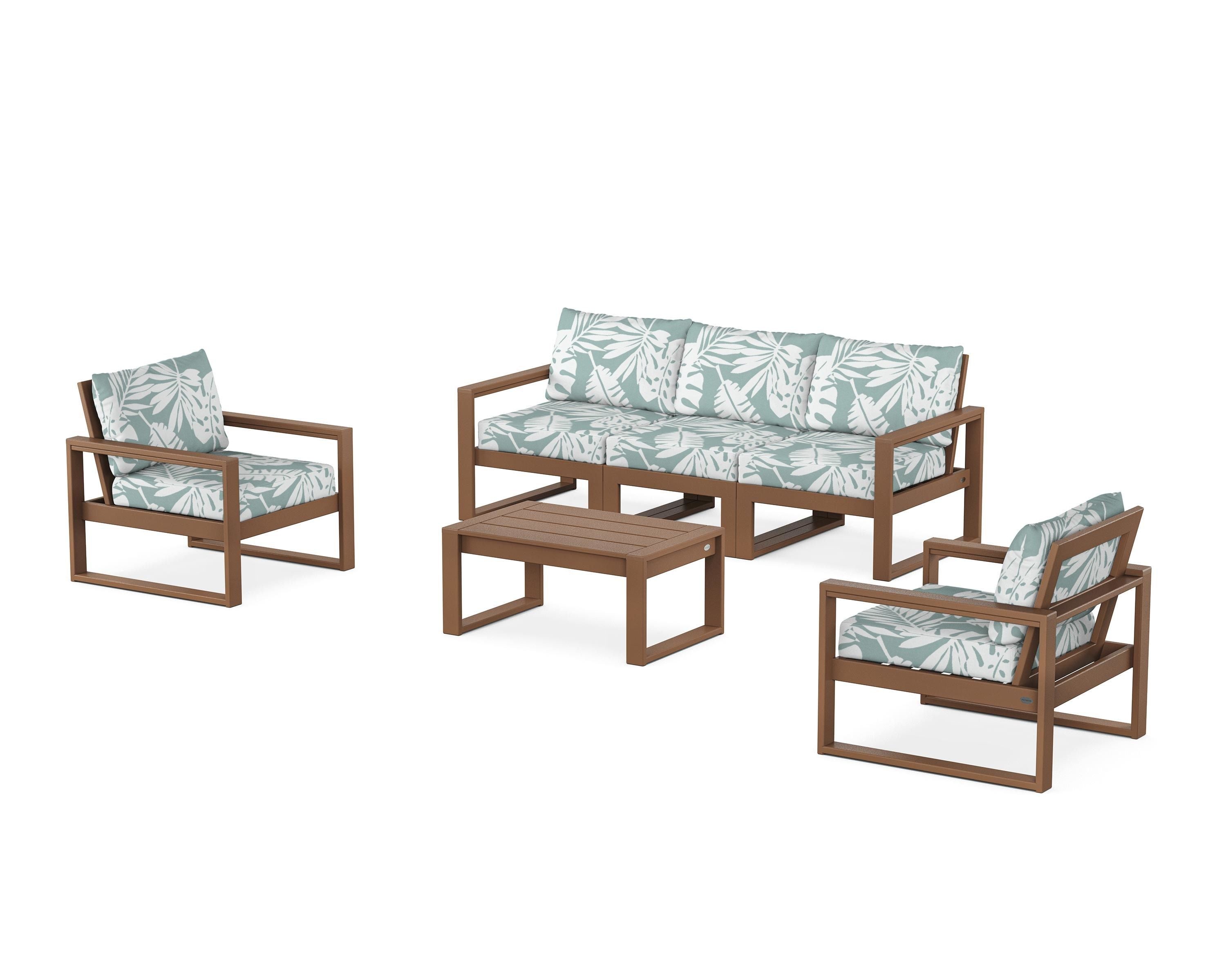 POLYWOOD® EDGE Sectional 4-Piece Deep Seating Set with Sofa in Teak / Leaf Glacier Spa