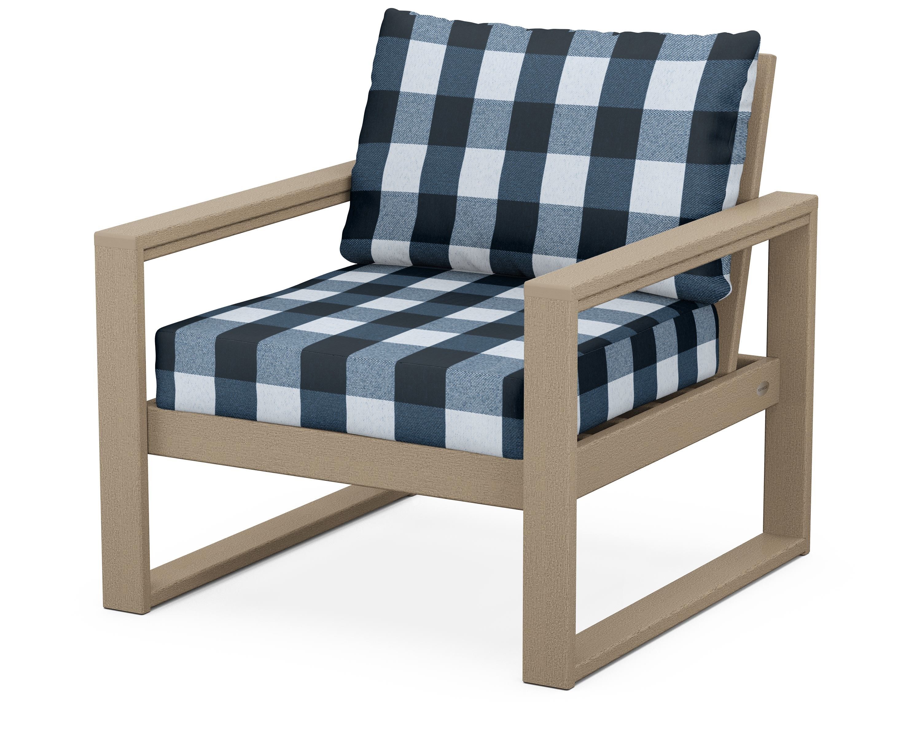 POLYWOOD® EDGE Club Chair in Vintage Sahara / Buffalo Plaid Marine Indigo