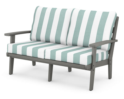 POLYWOOD® Grant Park Deep Seating Loveseat in Slate Grey / Cabana Stripe Glacier Spa